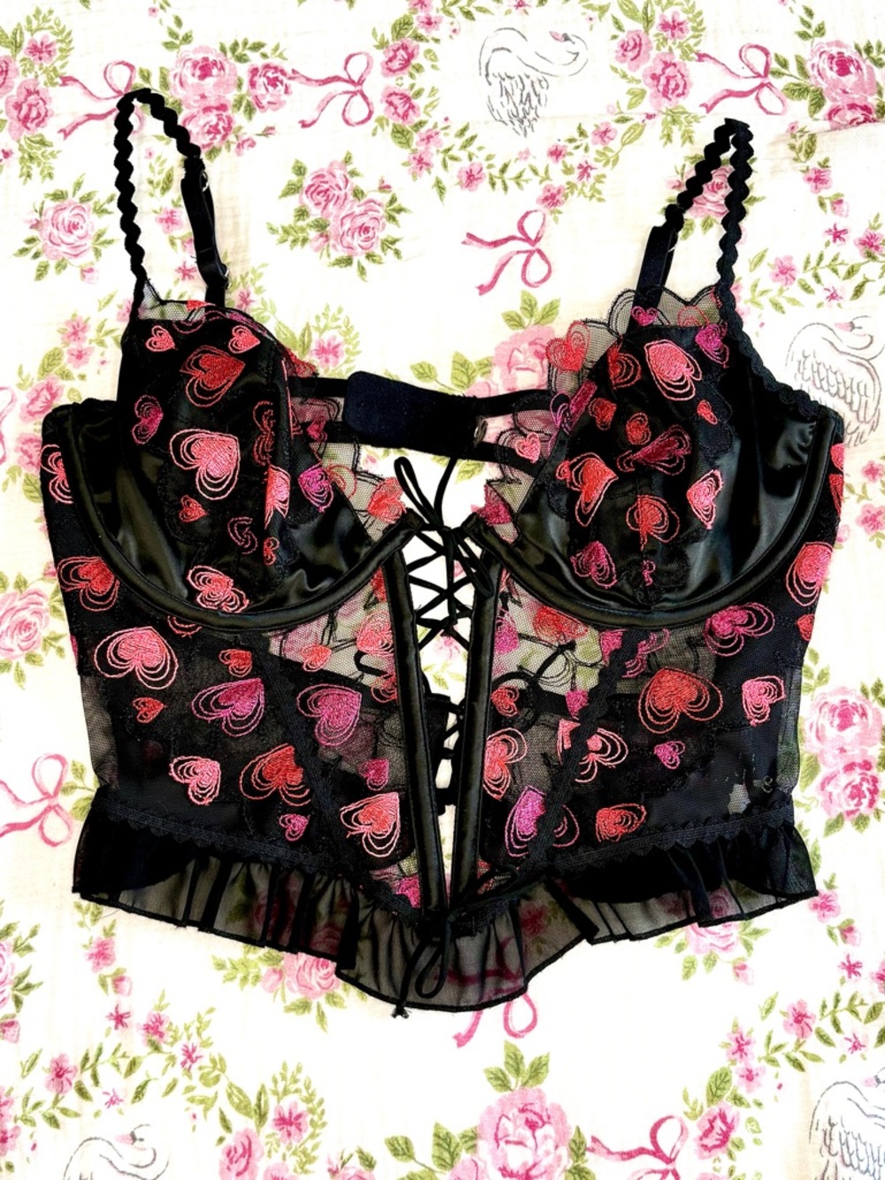 🩷🍋FOR LOVE AND LEMONS Love Potion Bustier Lace Heart Embroidered Corset Sz M